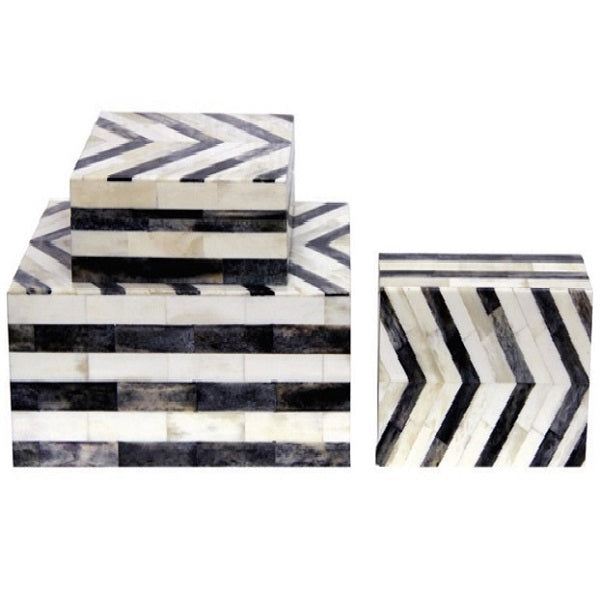 Bone Inlay Box in Chevron Pattern in Black and White