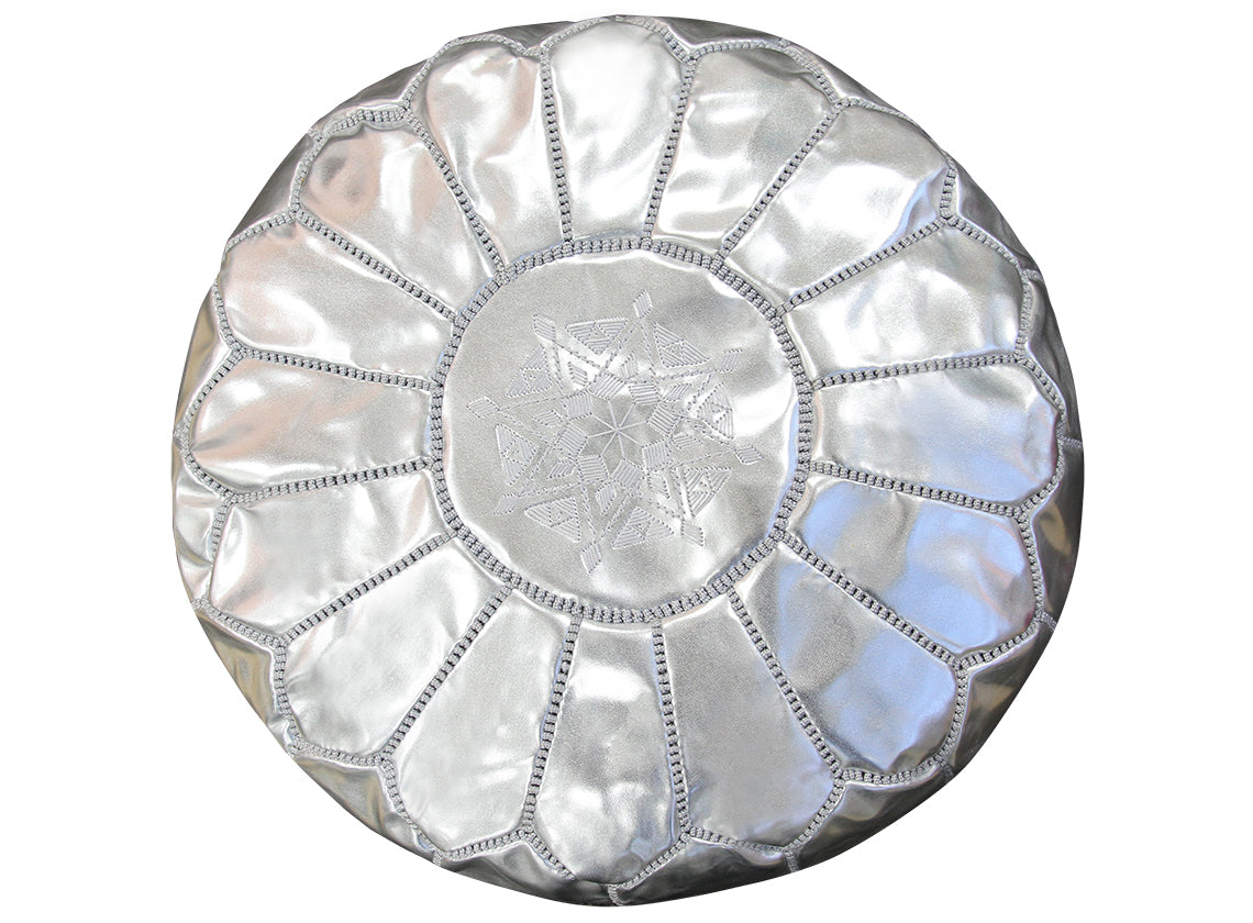 Moroccan Pouffe in Silver with Cotton Filling