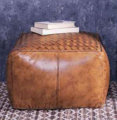 Square Latticed Leather Ottoman