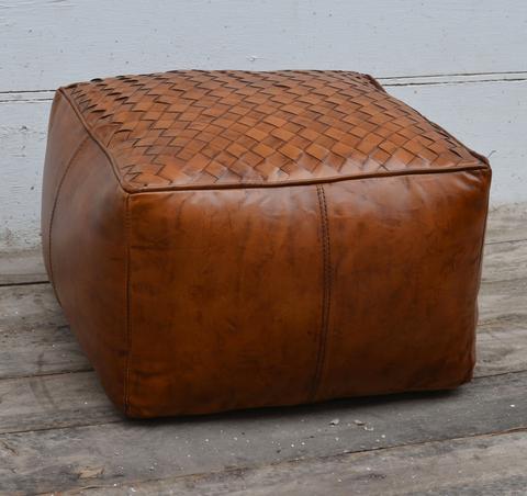Square Latticed Leather Ottoman