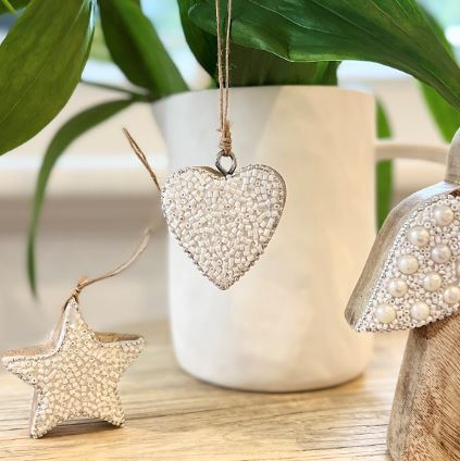 Beaded Timber Heart - Hanging Decor