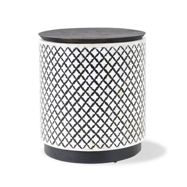 Bone Inlay Side Table in Quadrefoil Black