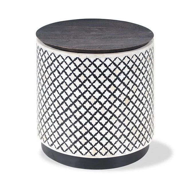 Bone Inlay Side Table in Quadrefoil Black