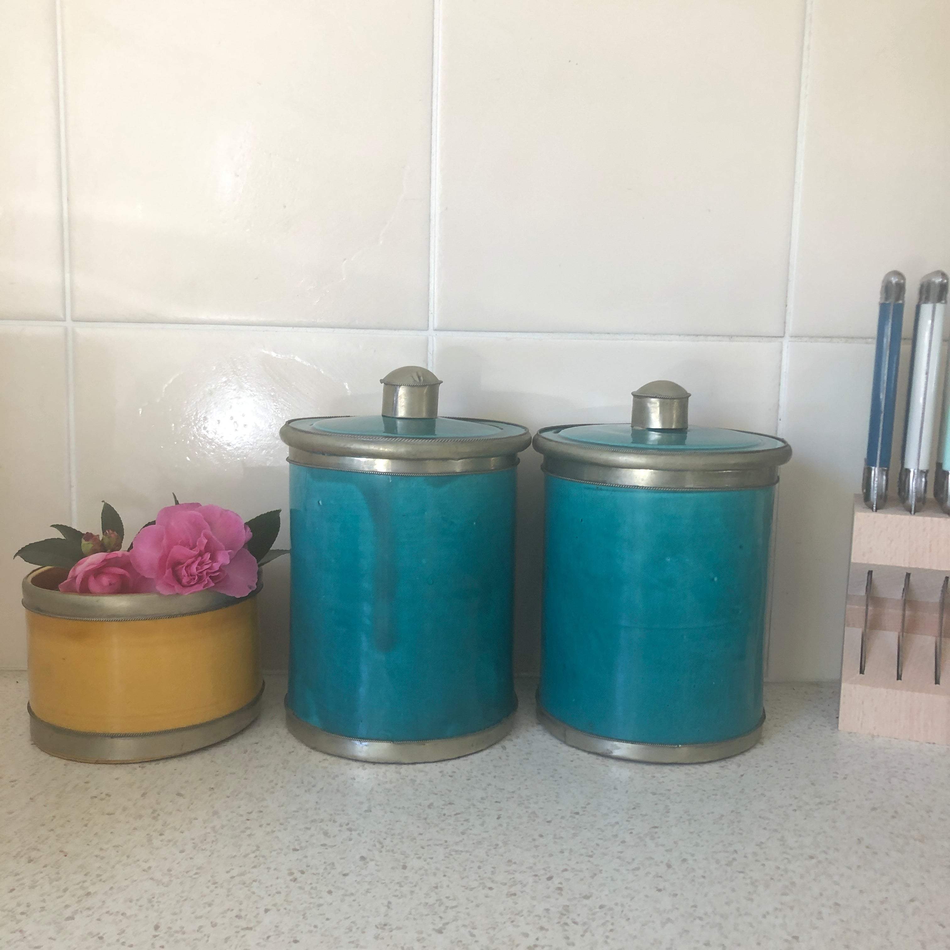 Vintage Moroccan Ceramic Cannister in Teal
