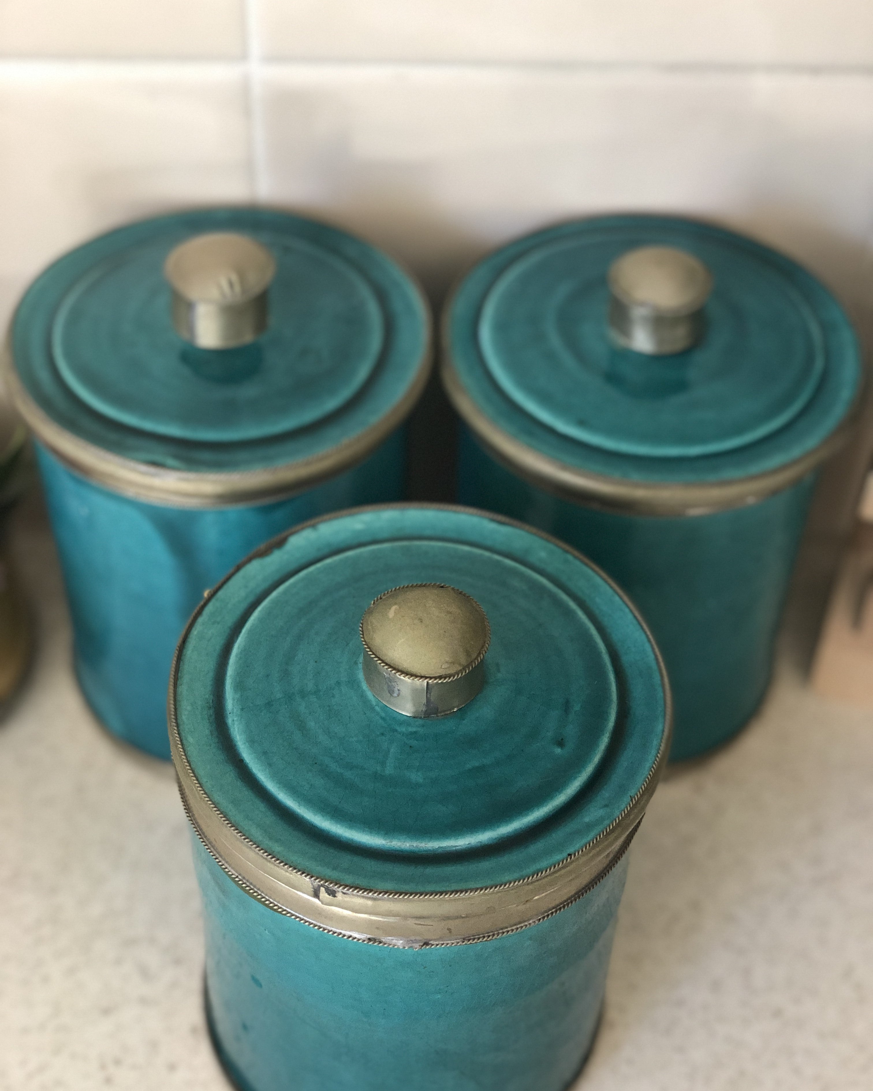Vintage Moroccan Ceramic Cannister in Teal