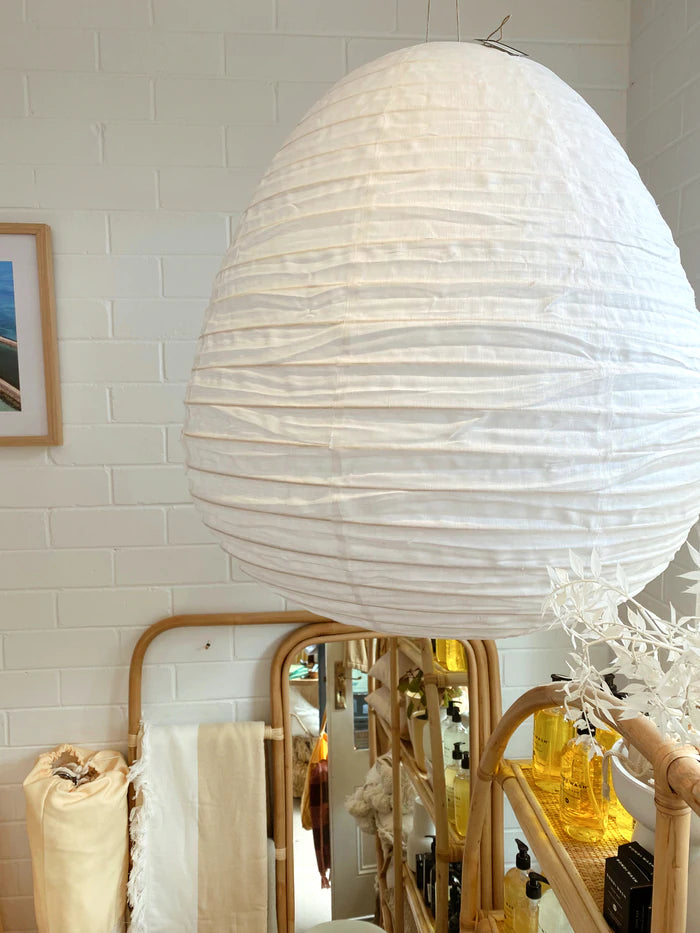 The Athena Pear Linen Pendant in White