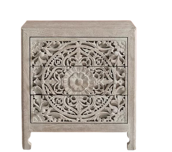 Hand Carved Timber Cut-Out Bedside Table in Natural