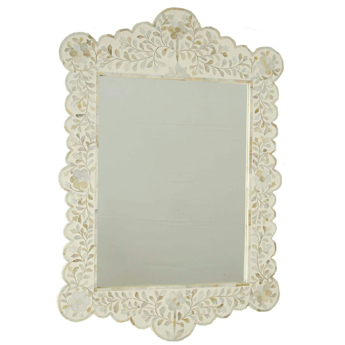 Mother of Pearl Inlay Scalloped Mirror in White