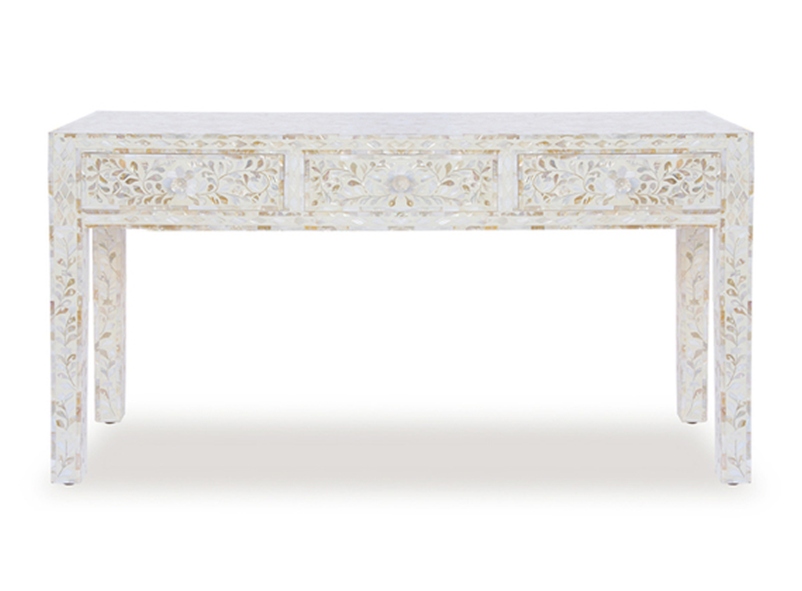 Mother Of Pearl Inlay Console Table in White