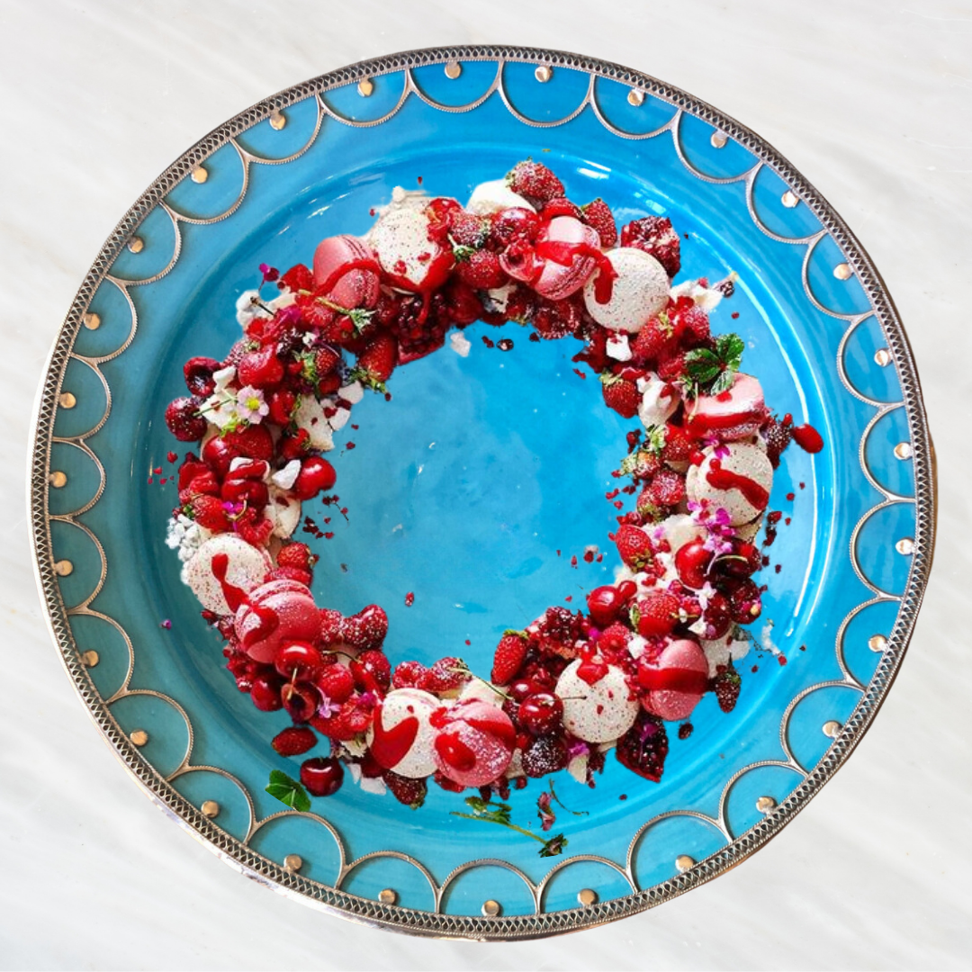 Safi Large Shallow Bowl with Silver Nickel Embellishments in Turquoise