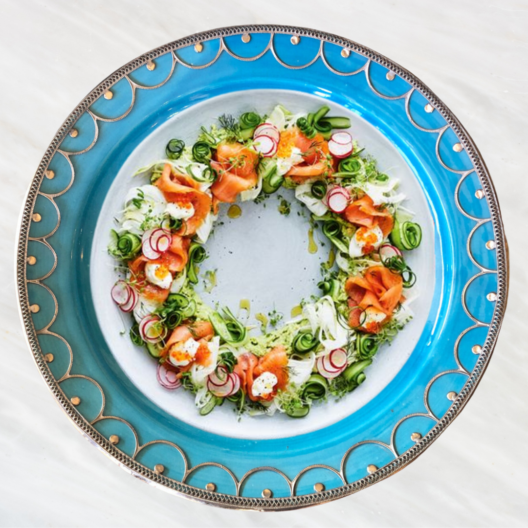 Safi Large Shallow Bowl with Silver Nickel Embellishments in Turquoise