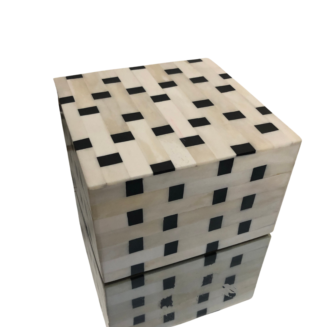 Bone Inlay Box in Black & White Checker