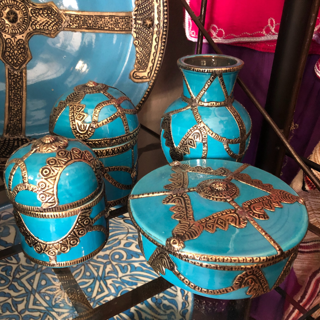 Safi Box with Lid with Silver Nickel Embellishments in Turquoise