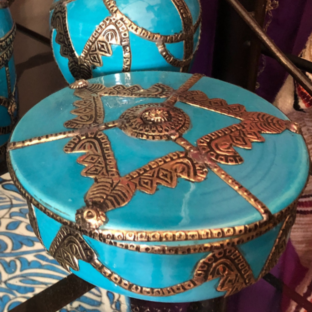 Safi Box with Lid with Silver Nickel Embellishments in Turquoise