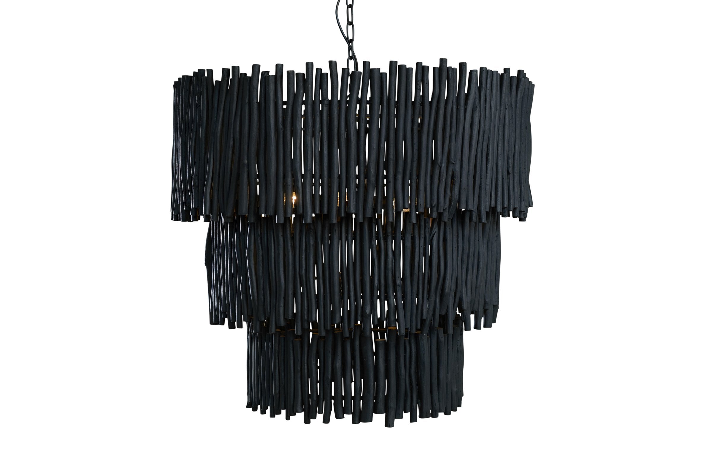 Wood Candle Stick Tiered Chandelier In Black