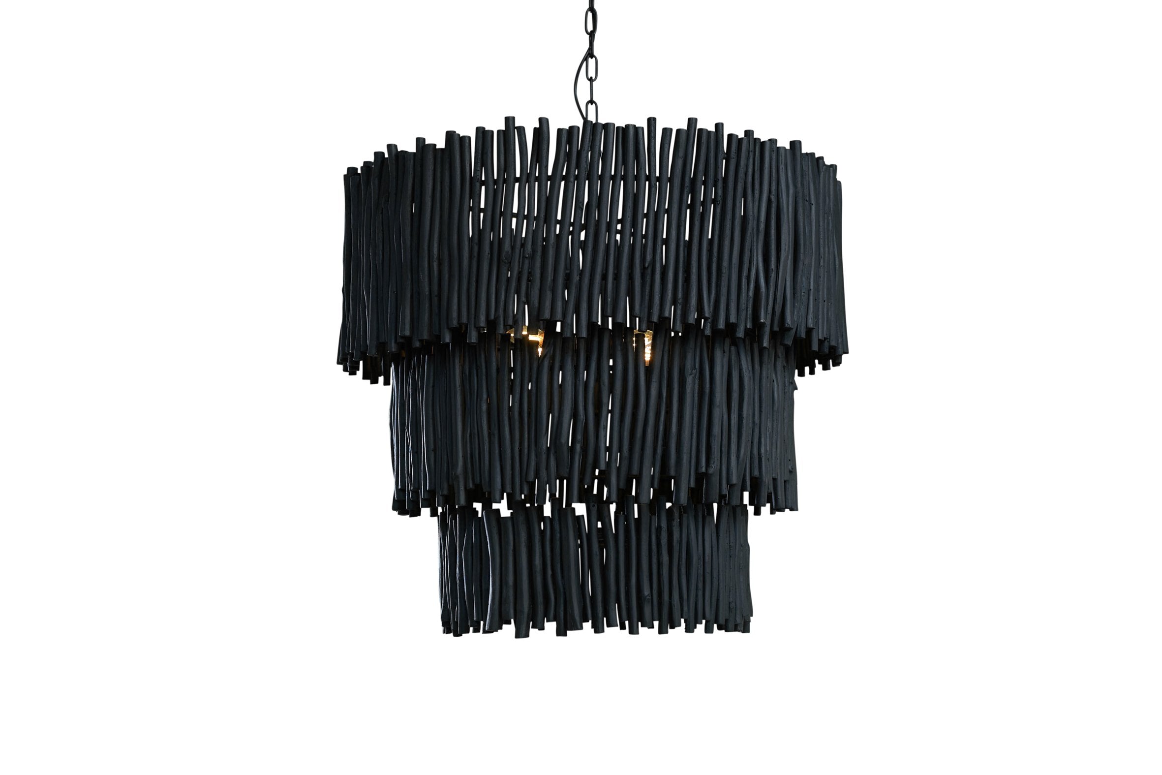 Wood Candle Stick Tiered Chandelier In Black