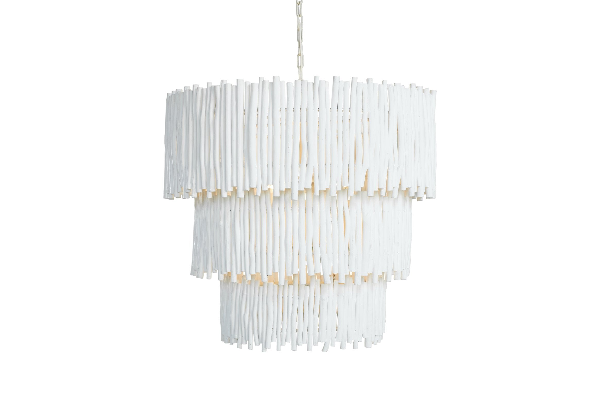 Wood Candle Stick Tiered Chandelier In White
