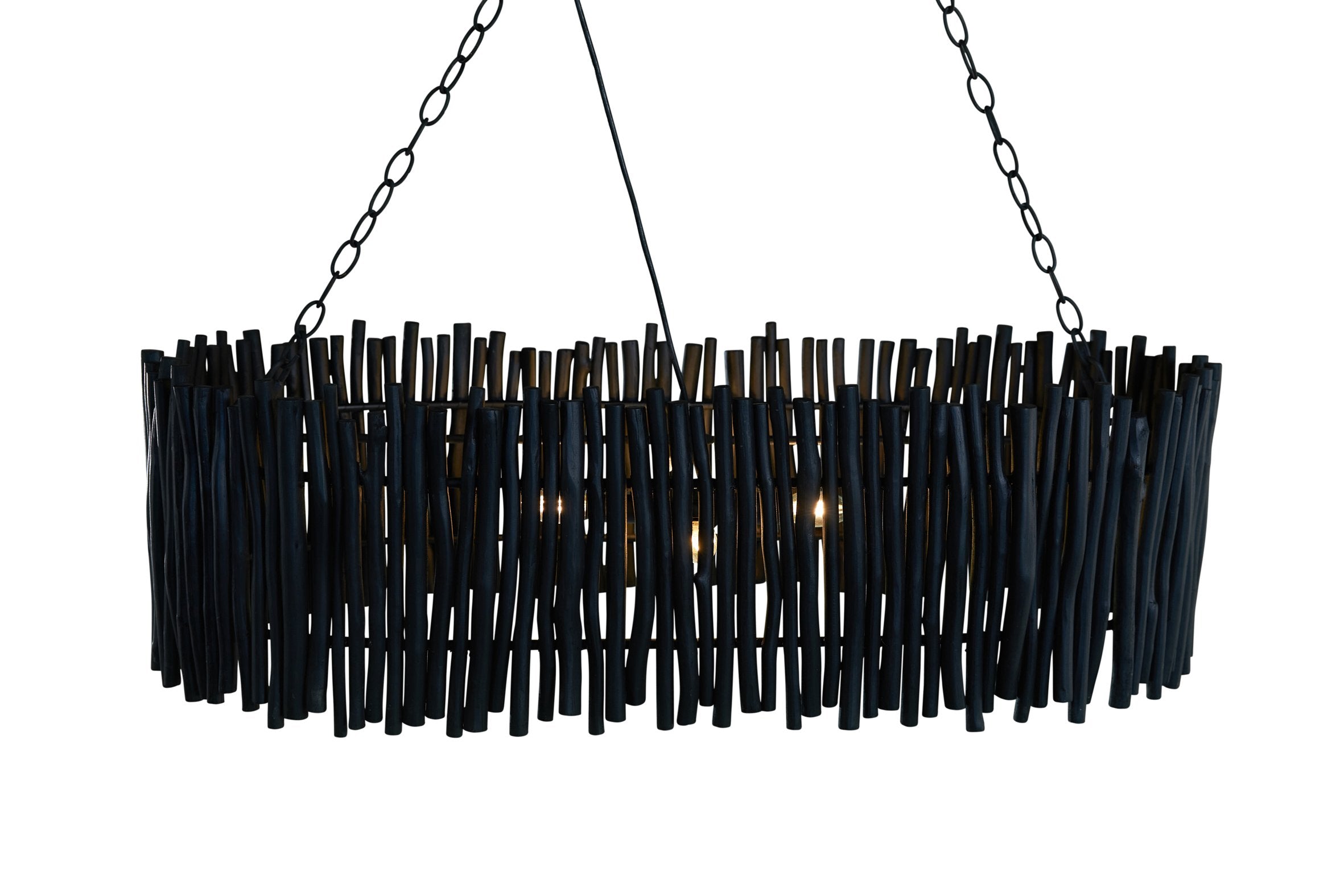 Wood Candlestick Oval Chandelier In Black