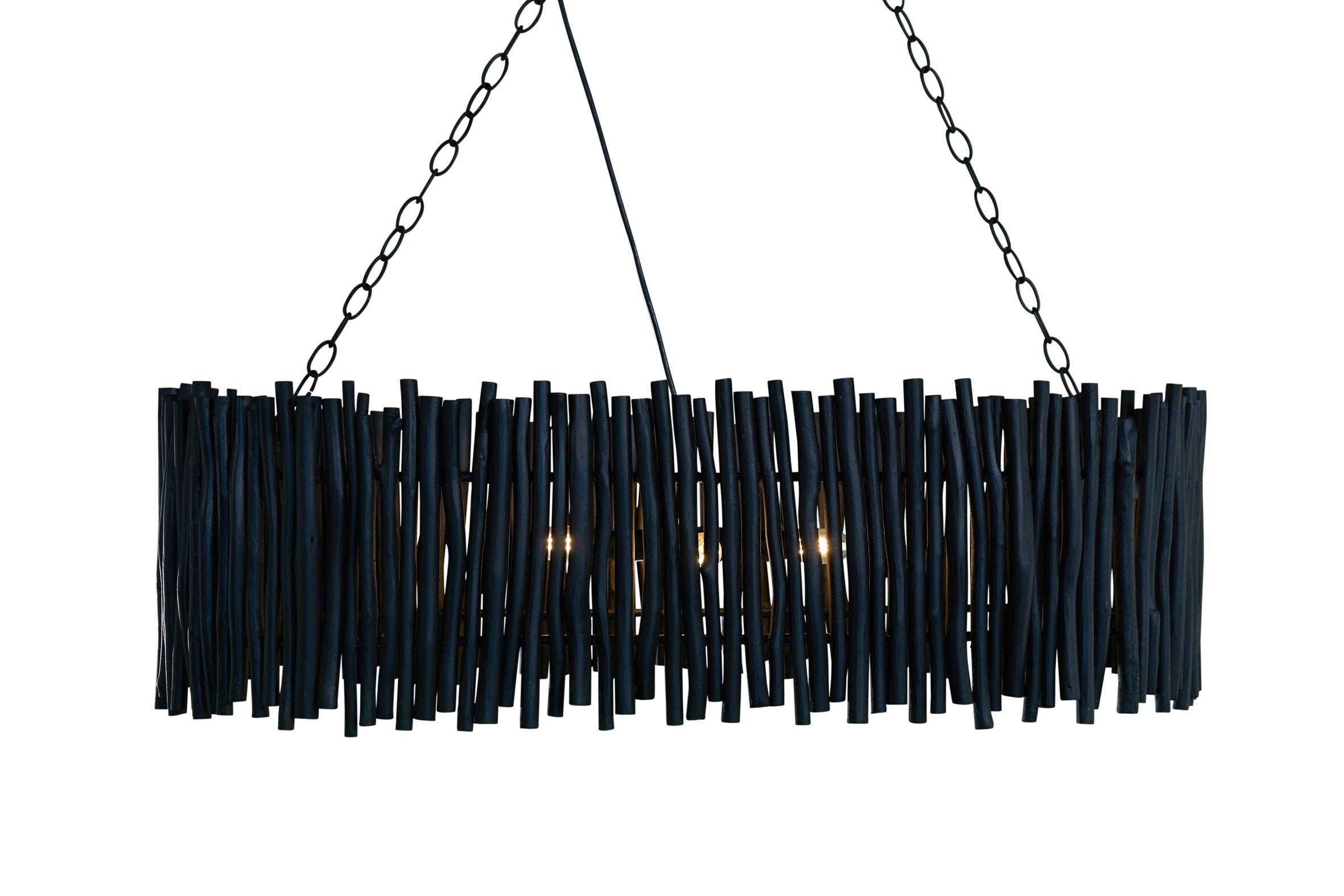 Wood Candlestick Oval Chandelier In Black