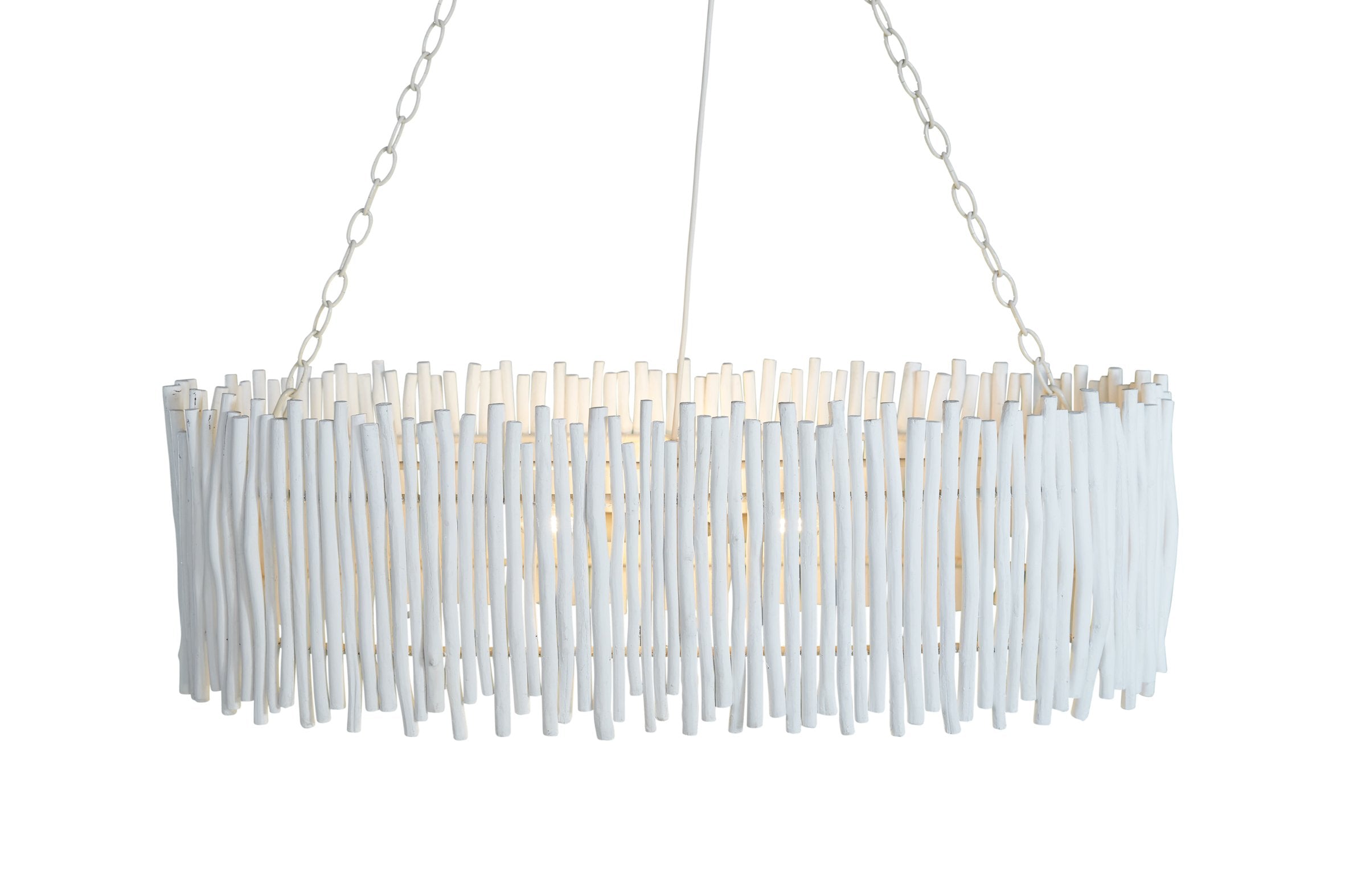 Wood Candlestick Oval Chandelier In White