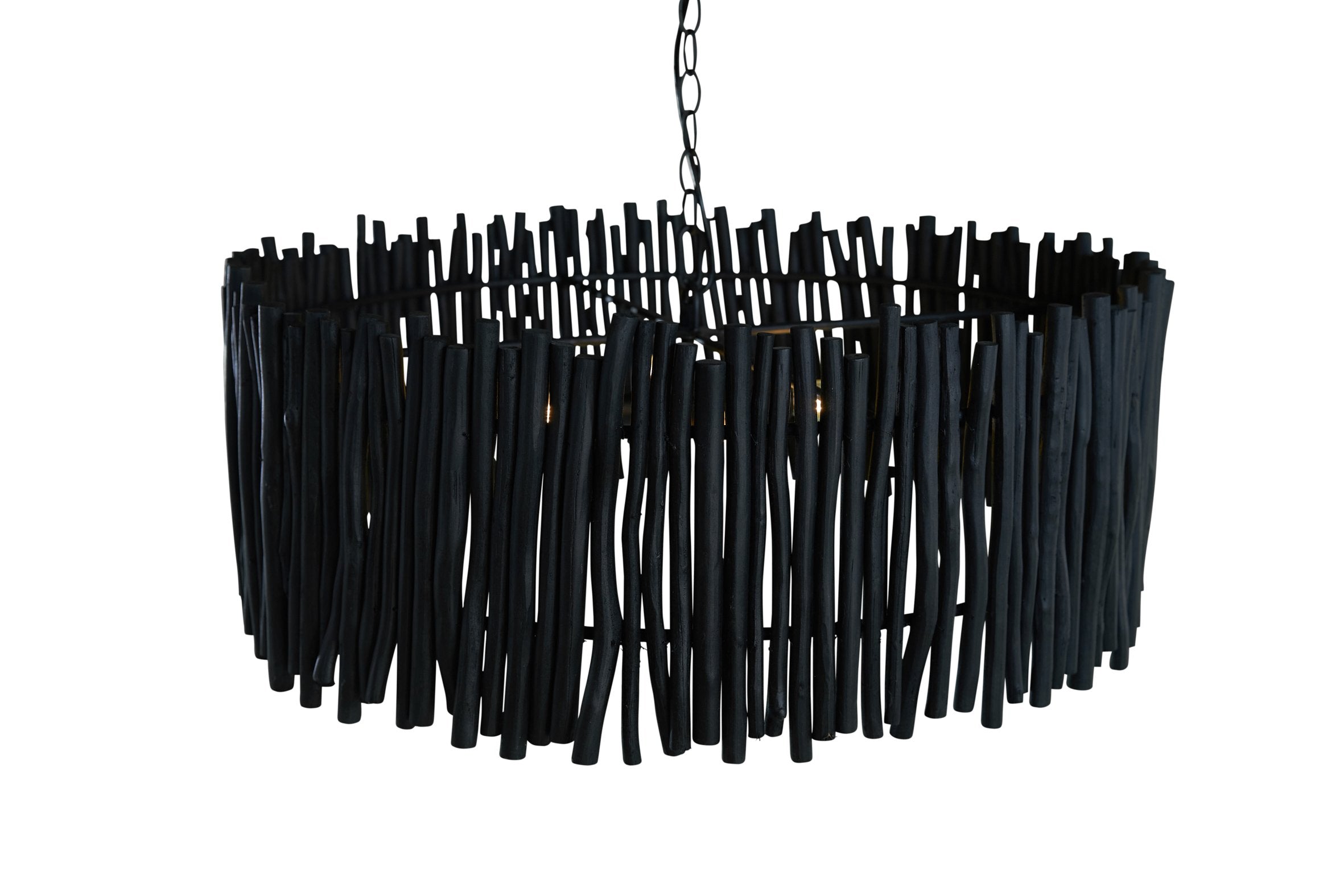 Wood Candlestick Round Chandelier In Black