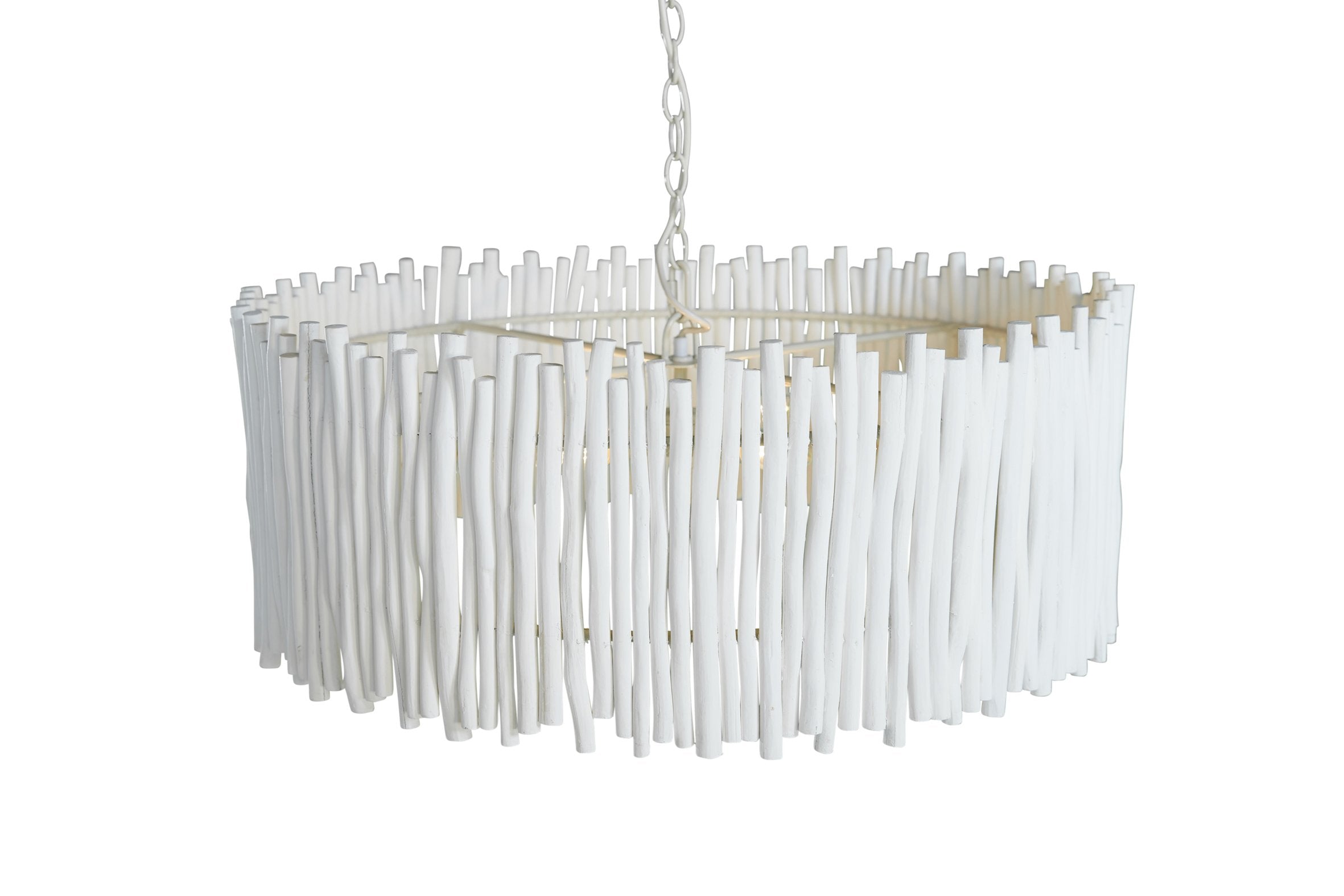 Wood Candlestick Round Chandelier In White
