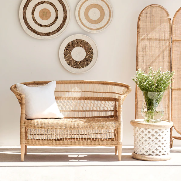 Genuine Malawi Love Seat 2 Seater in Natural with Seat Cushion - Clearance