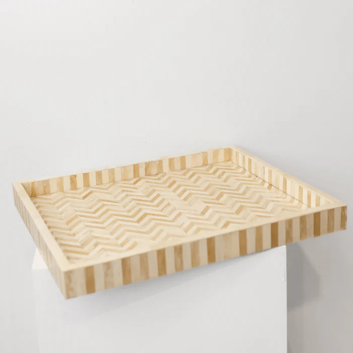 Bone Inlay Rectangular Tray in Chevron Natural