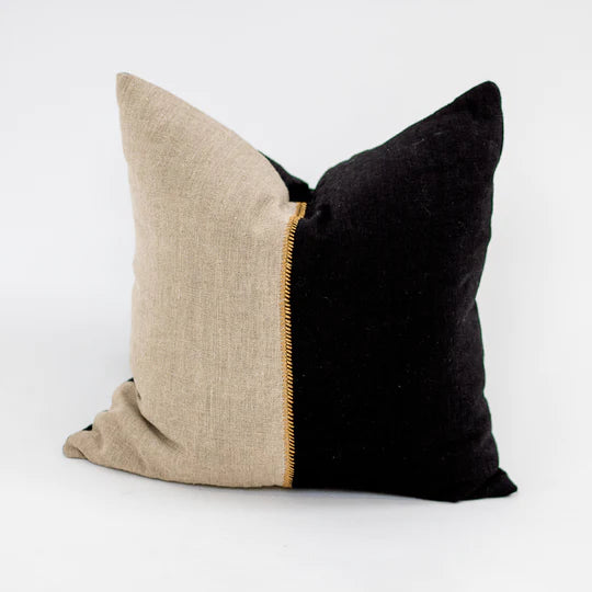 Linen Lace Stitch Cushion in Black & Natural