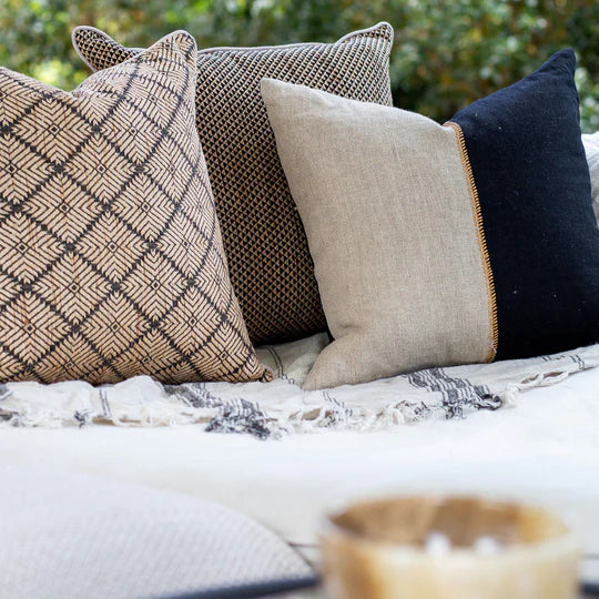 Linen Lace Stitch Cushion in Black & Natural