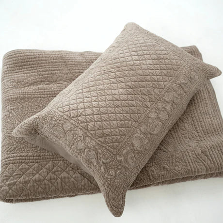 Velvet Embroidered Quilt in Titanium