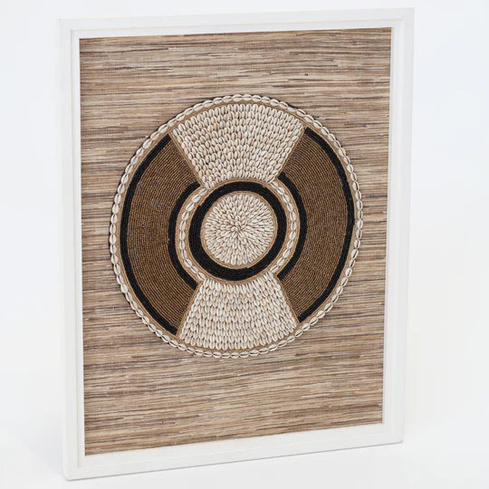 Shell African Bead Ring on Grass Weave Artwork