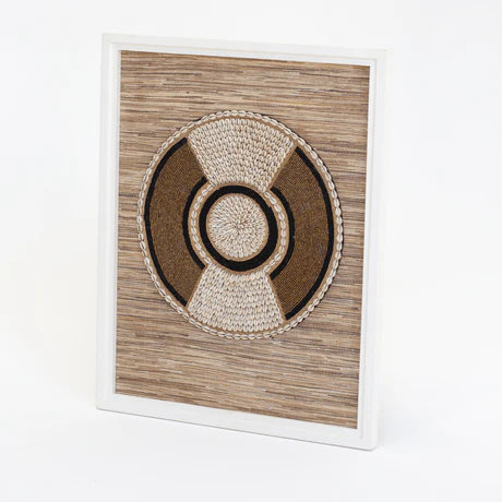 Shell African Bead Ring on Grass Weave Artwork