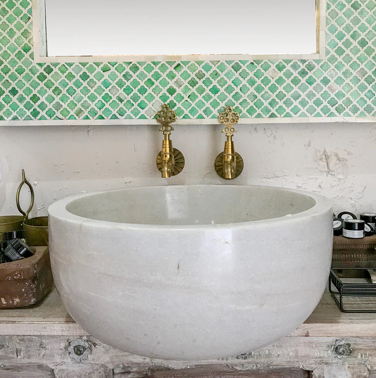 Bone Inlay Arch Jarokha Mirror in Green