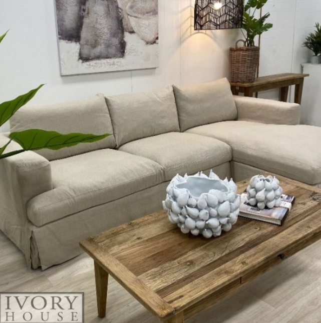 Newport Chaise Sofa in Beige Linen