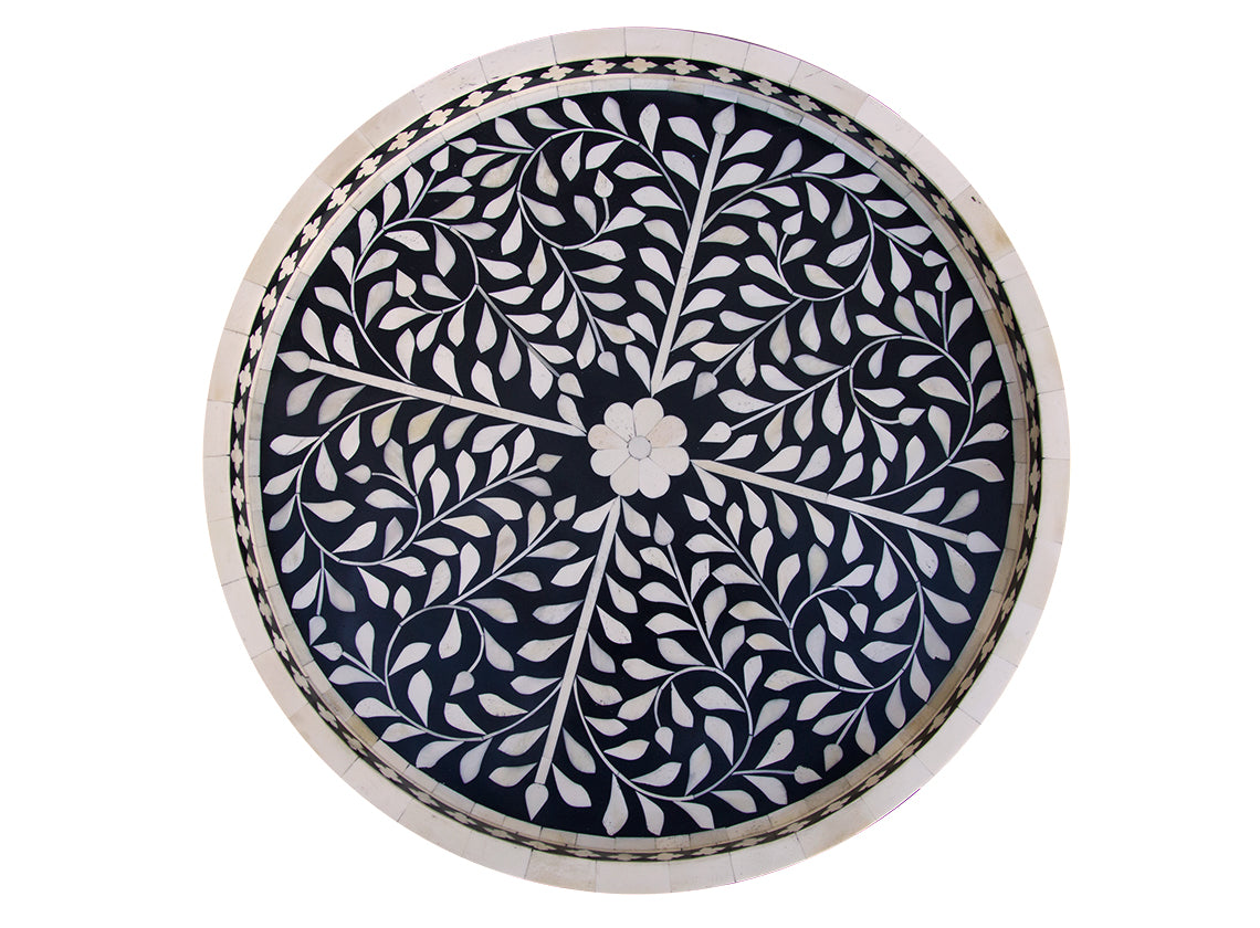 Bone Inlay Medium Round Tray in Black