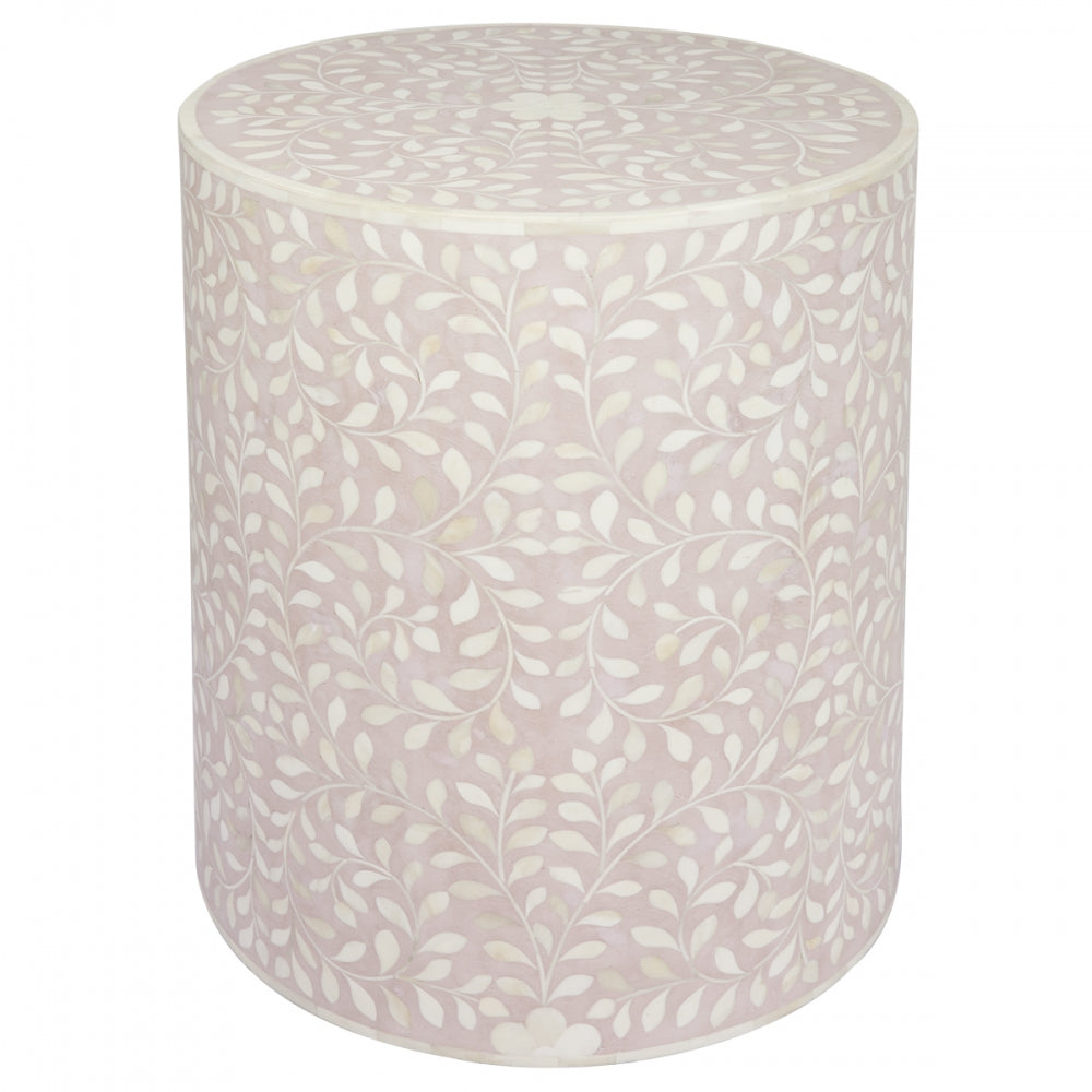 Bone Inlay Floral Side Table in Blush