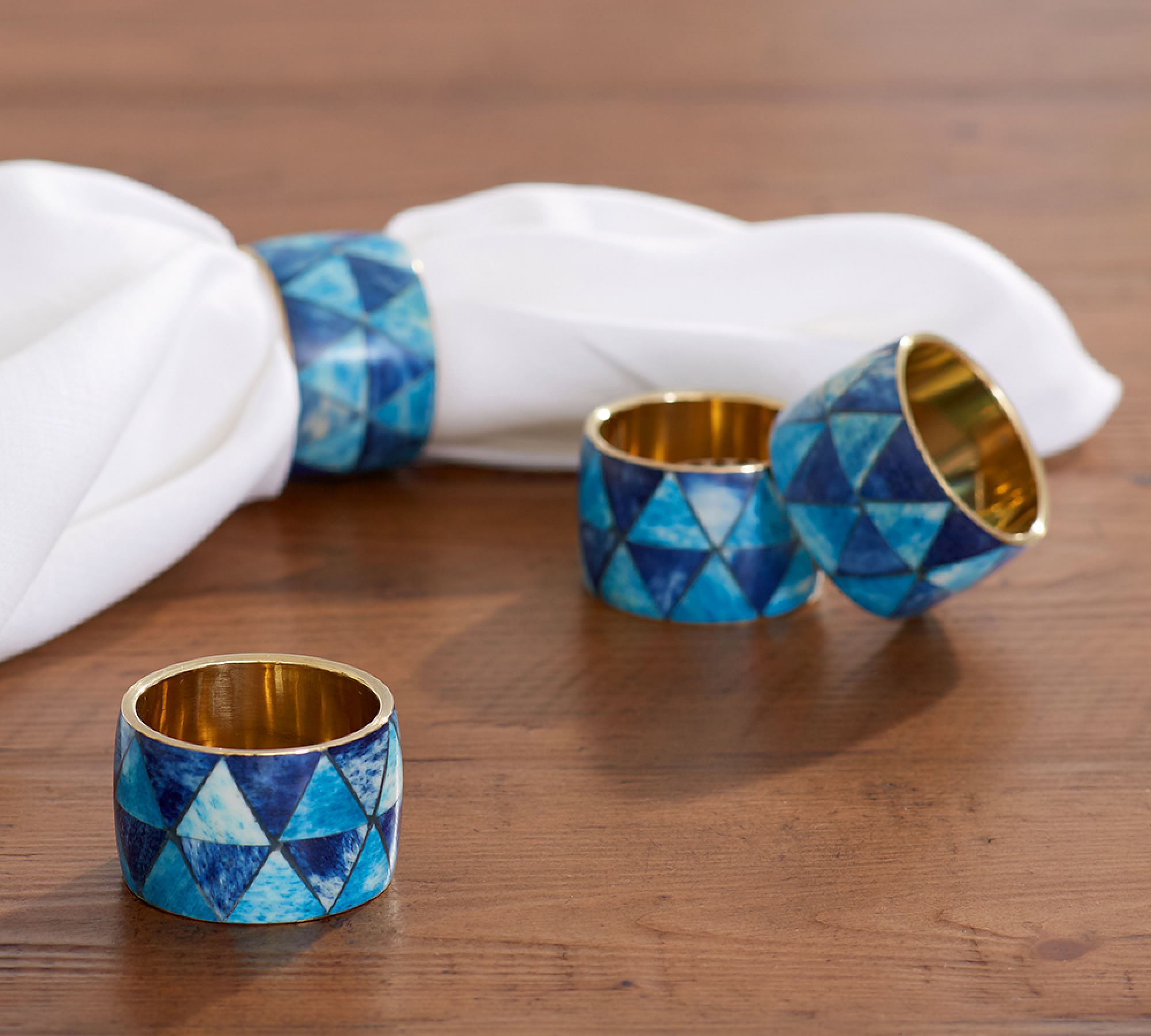 Bone Inlay Napkin Ring in Blue