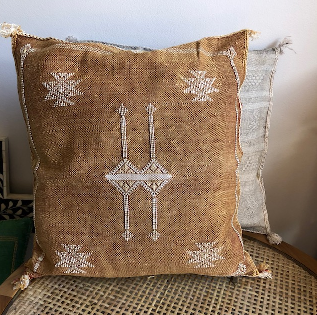 Genuine Moroccan Cactus Silk Pillow in Sandstone