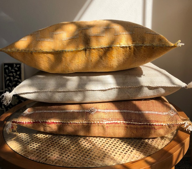 Genuine Moroccan Cactus Silk Pillow in Melon