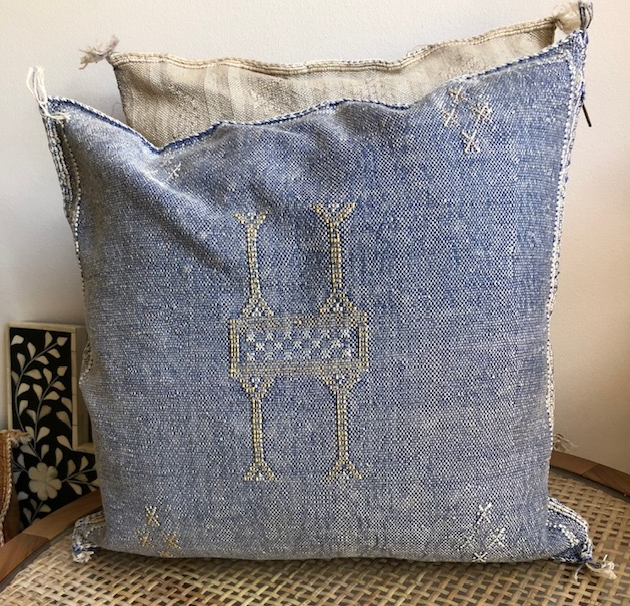 Genuine Moroccan Cactus Silk Pillow in Denim