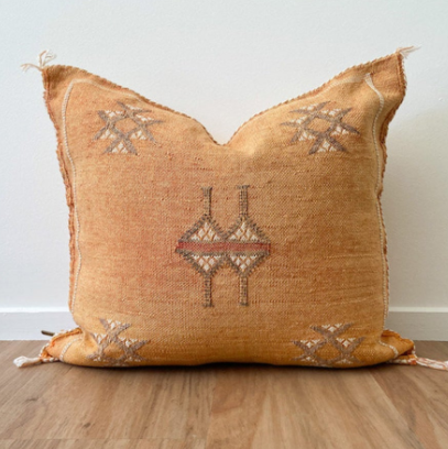 Genuine Moroccan Cactus Silk Pillow in Ochre
