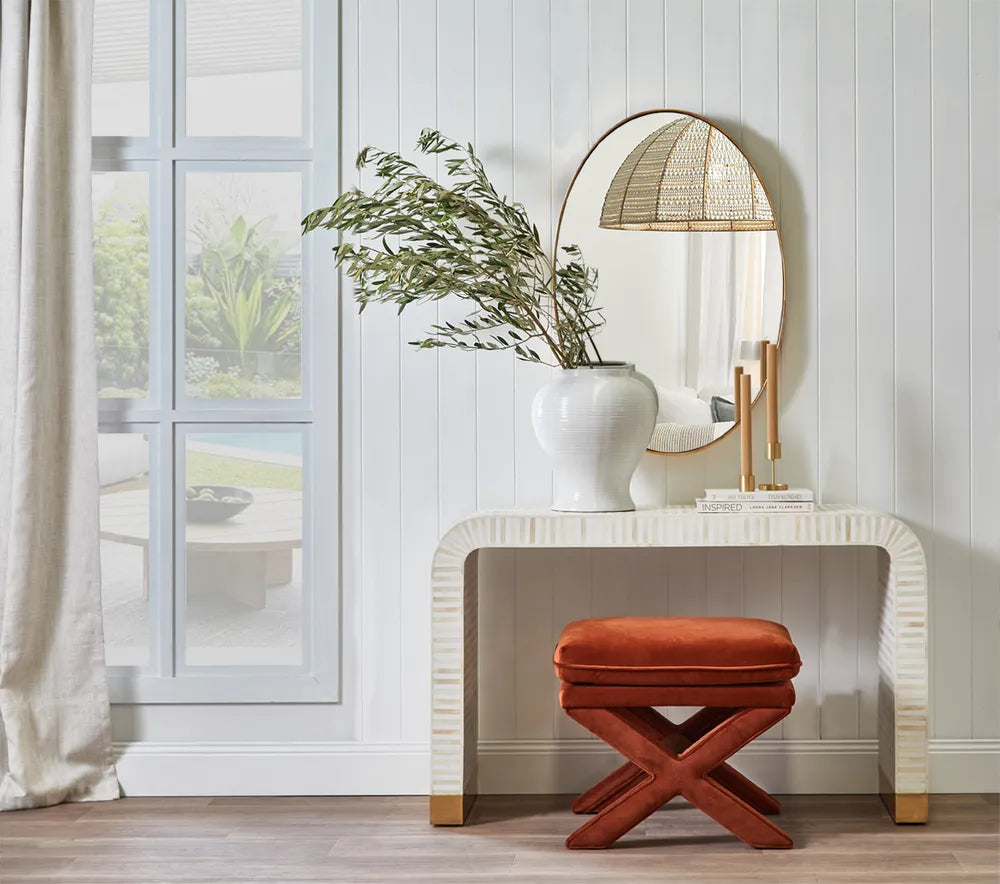 Bone Inlay Waterfall Console in White
