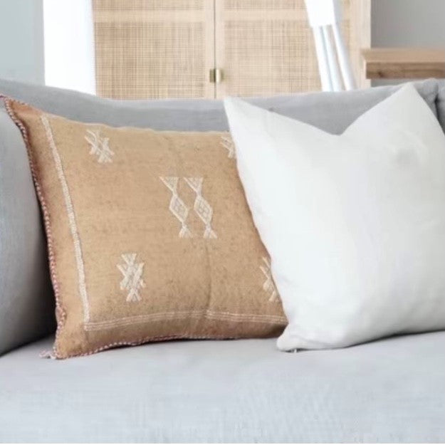 Genuine Moroccan Cactus Silk Pillow in Sandstone