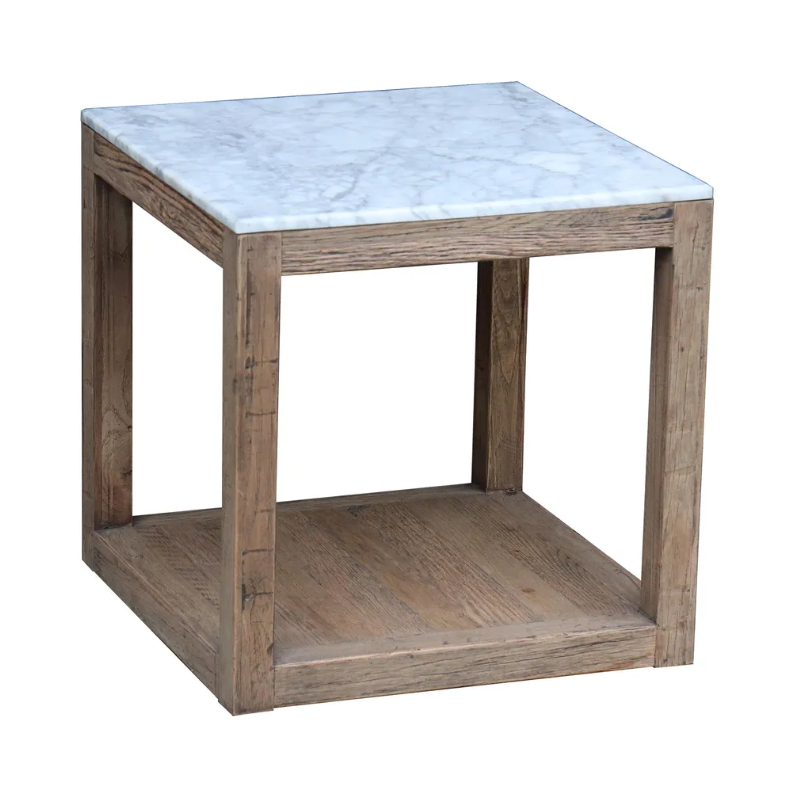 Denver Marble & Timber Rectangular Side Table in White
