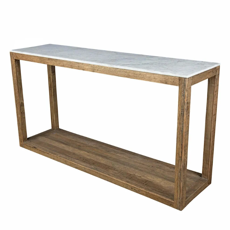 Denver Marble & Timber Rectangular Console Table in White