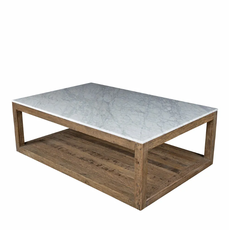 Denver Marble & Timber Rectangular Coffee Table in White