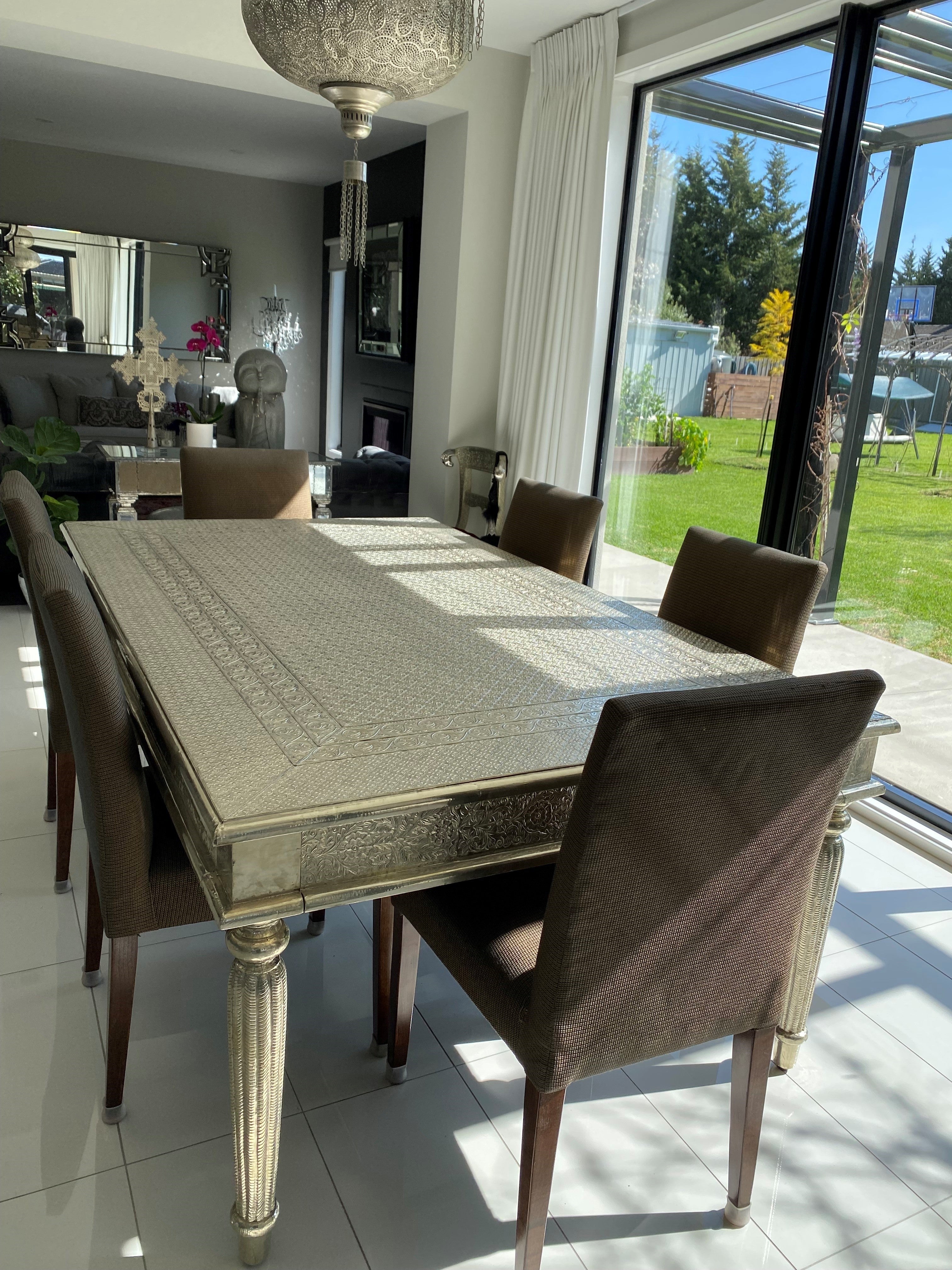 Embossed White Metal Dining Table