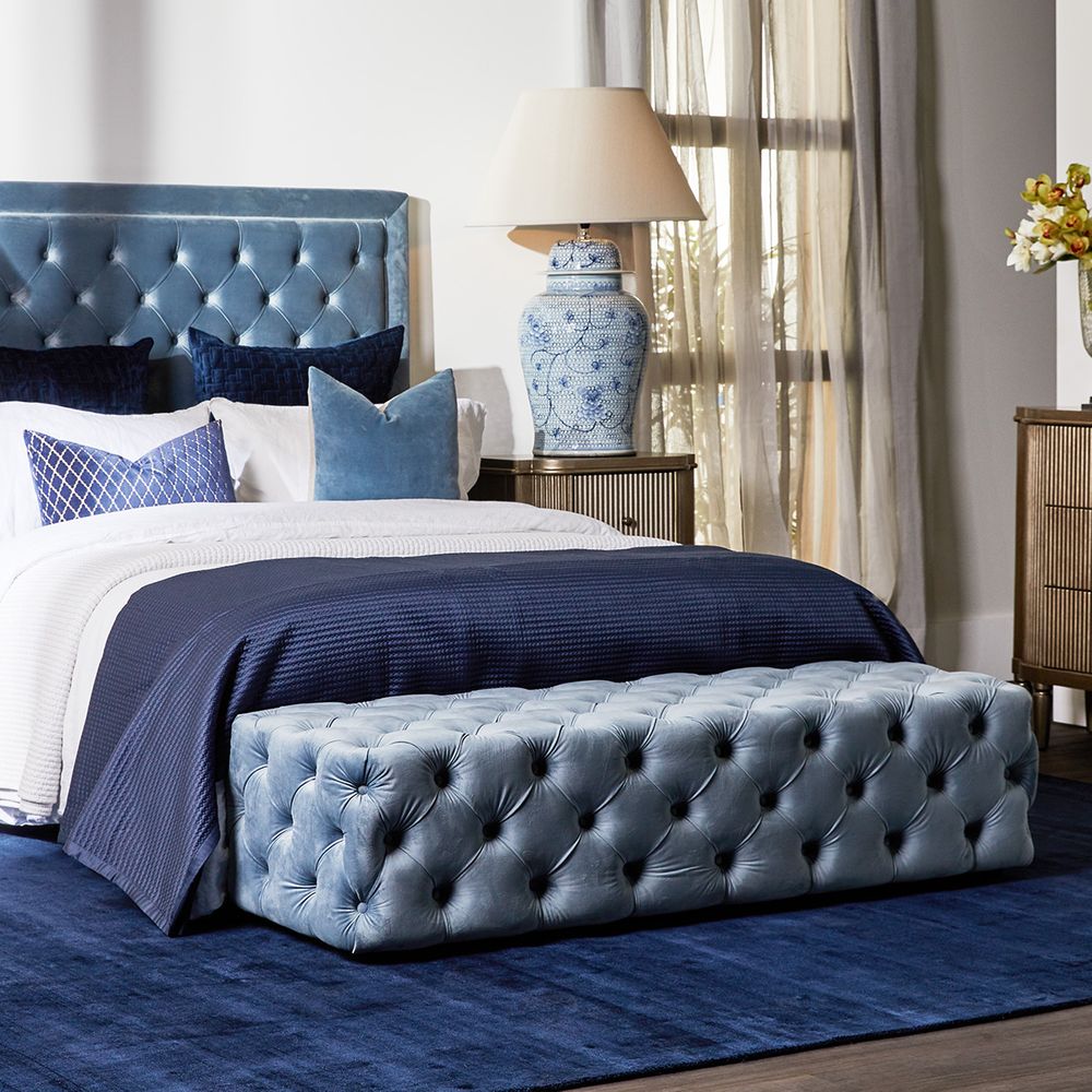 Blair Tufted Bench Ottoman in Dove Grey Velvet