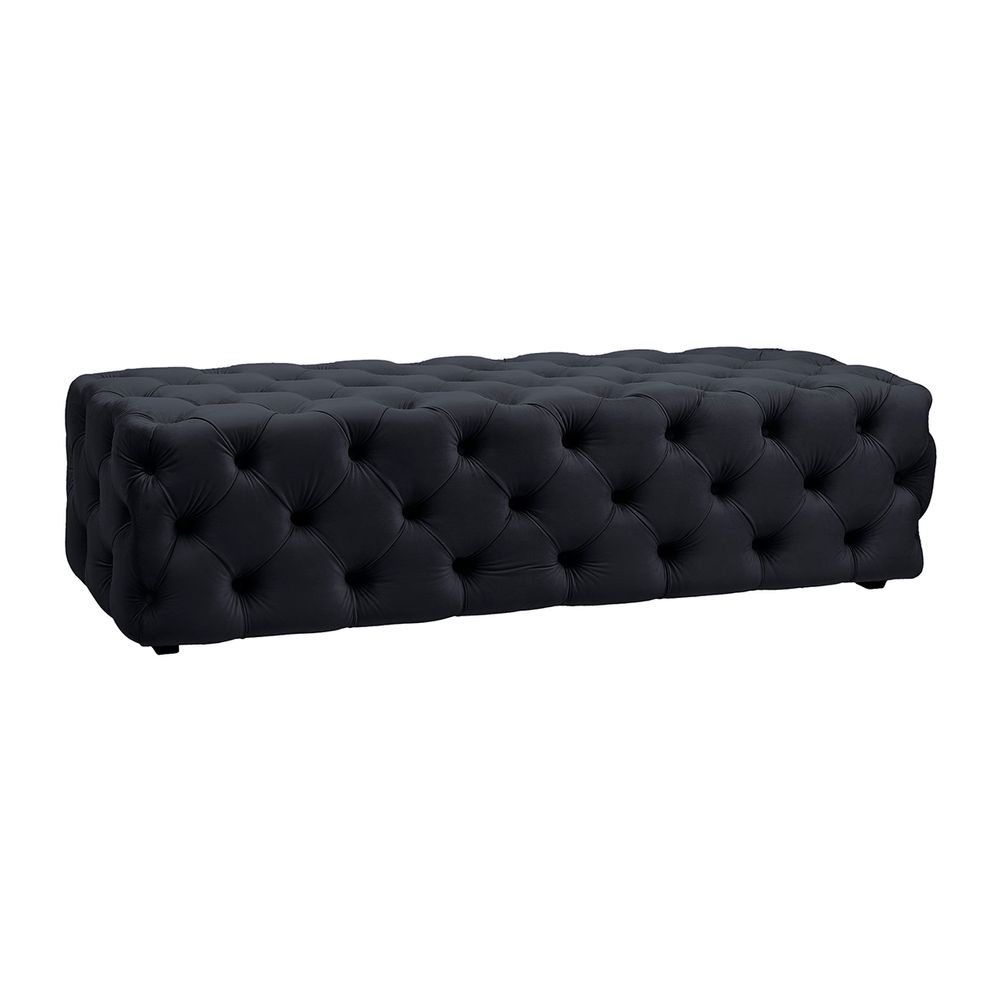 Blair Tufted Bench Ottoman in Black Velvet